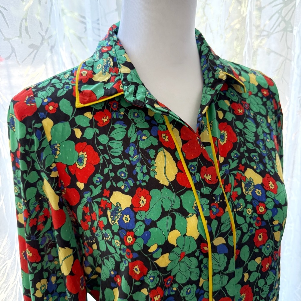 ALEXIS RED GREEN BLACK FLORAL PRINT COLLARED BUTTON UP HIROKA ROBE MAXI DRESS - Picture 5 of 16